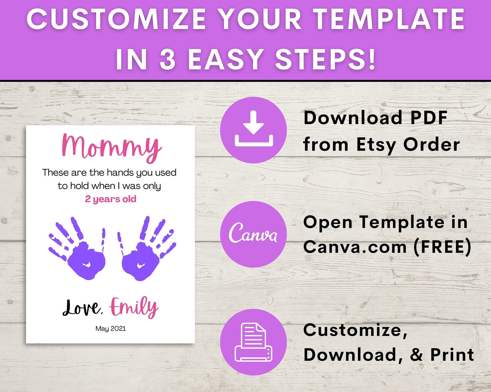 EDITABLE Gift for Mom Printable Handprint Art DIY - Etsy