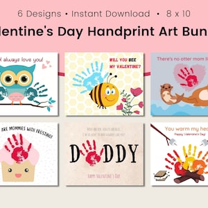 Valentine&#39;s Day Handprint Art Bundle | DIY Valentine Crafts for Kids | Preschool Craft | Personalized Gift for Mom | Keepsake Art