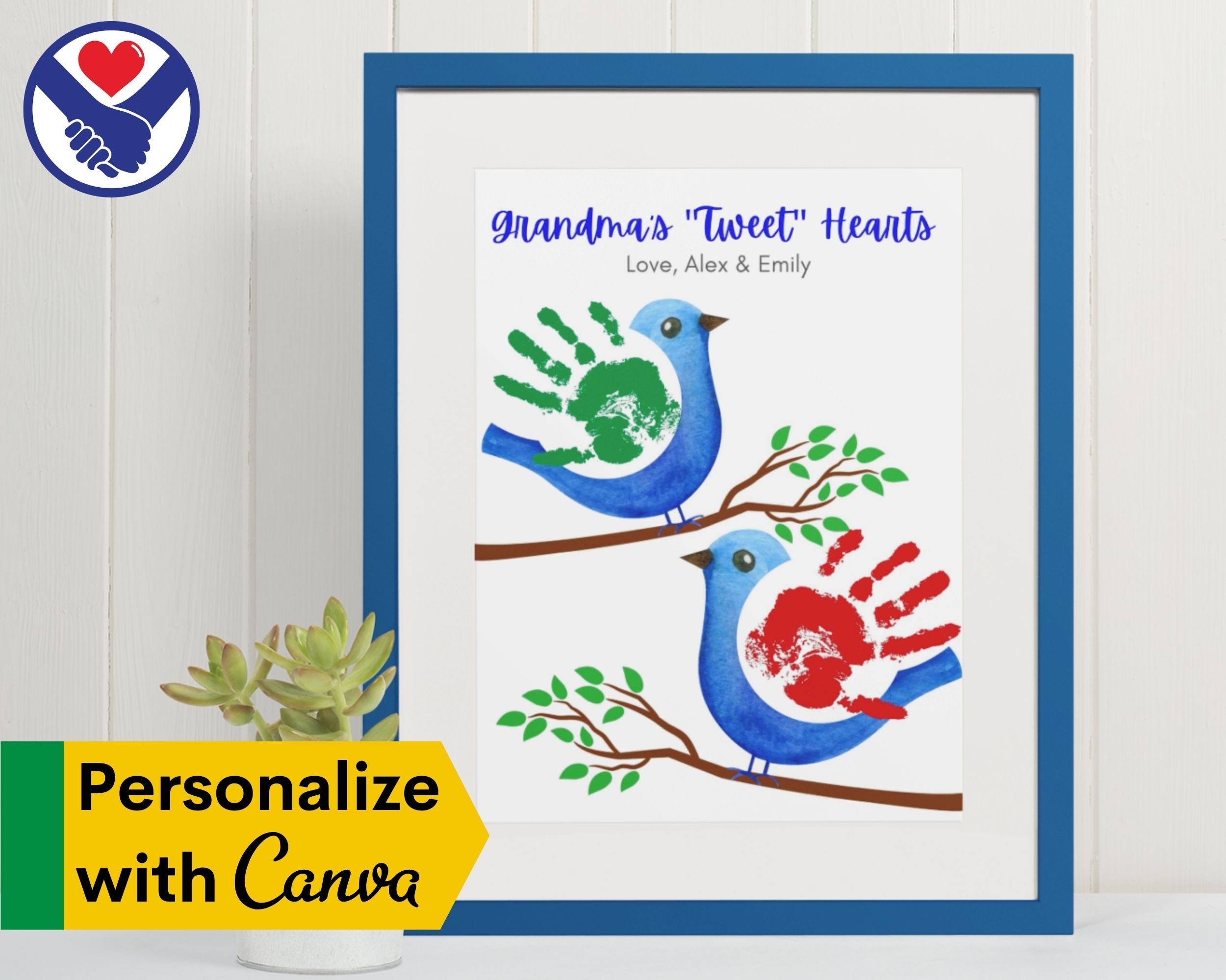 EDITABLE Grandma's Tweet Hearts Two Birds Handprint Art