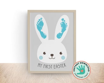 My 1st Easter Blue Bunny Handabdruck Kunst Handwerk | Ostergeschenk für Mama zum ersten Mal | DIY Ostern Basteln für Baby