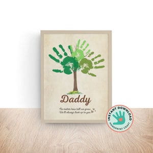 No Matter How Tall We Grow Tree Handprint Art Craft | Father's Day Personalized Gift for Dad | DIY Greeting Card for Kids Baby Toddler