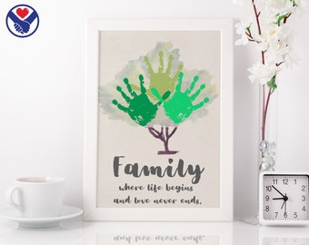 Watercolor Tree Handprint Art | Gift from Kids | Printable Gift for Mom | Handprint Gifts | Handprint Keepsake