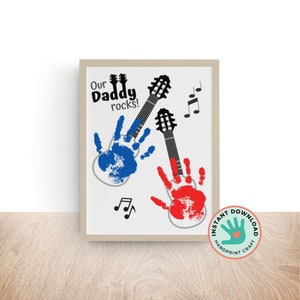 Our Daddy Rocks Handprint Art Craft | Father's Day Personalized Gift for Dad | DIY Greeting Card for Kids Baby Toddler | Preschool Craft