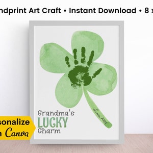 EDITABLE Arte de huellas de manos del amuleto de la suerte del Día de San Patricio / Artesanía de huellas de manos de trébol / Actividad para niños pequeños de trébol de 4 hojas / Recuerdo de huellas de manos