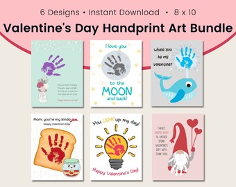 Valentijnsdag handafdruk kunstbundel | DIY Valentijnsknutsels voor kinderen | Kleuterschoolknutsel | Gepersonaliseerd cadeau voor moeder | Aandenken kunst