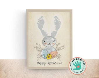 Watercolor Easter Bunny Handprint Art Craft | Easter Personalized Gift for Mom | DIY Greeting Card for Kids Baby Toddler