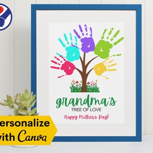EDITABLE Grandma&#39;s Tree of Love Printable Handprint Art | Mothers Day Printable | Handprint Gifts | Handprint Keepsake