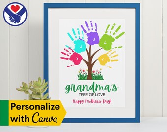 EDITABLE Grandma's Tree of Love Printable Handprint Art | Mothers Day Printable | Handprint Gifts | Handprint Keepsake