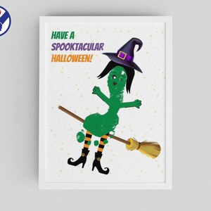 Halloween Witch on a Broomstick Handprint Art | Witch Handprint Printable Craft | Toddler Halloween Craft | Handprint Art Keepsake