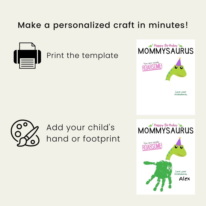 Mommysaurus Dinosaur Birthday Card for Mom Handprint Art Craft ...