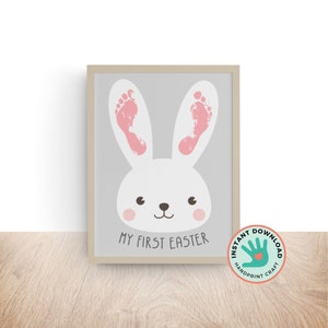 My 1st Easter Pink Bunny Handprint Art Craft | Easter Gift for First Time Mom | DIY Easter Craft for Baby