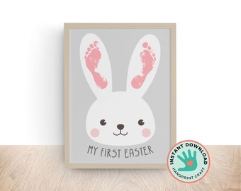 My 1st Easter Pink Bunny Handabdruck Kunst Handwerk | Ostergeschenk für Mama zum ersten Mal | DIY Ostern Basteln für Baby