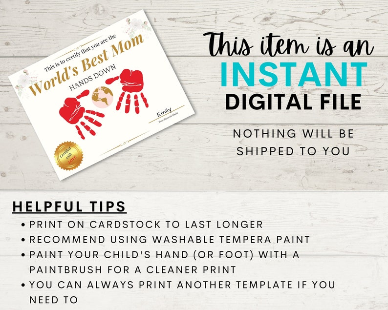 Mothers Day Handprint Art | World's Best Mom Hands Down Certificate ...