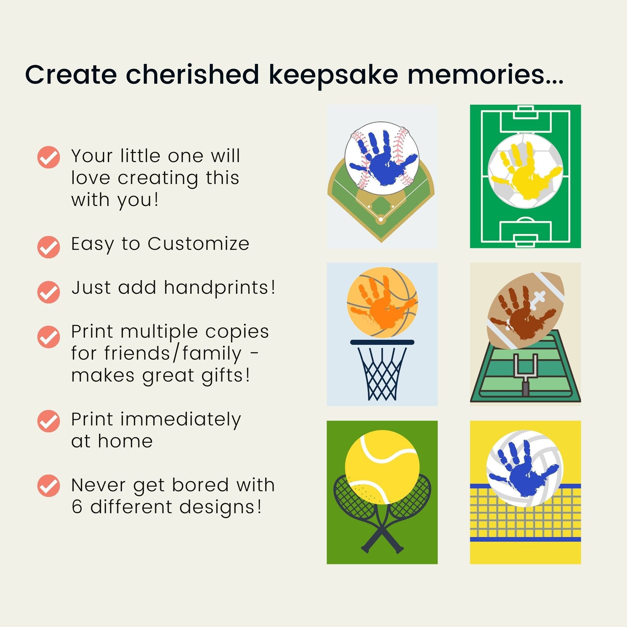 Sports Handprint Art Bundle Soccer Football Baseball Handprint Wall Art