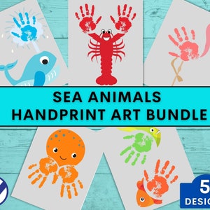 Sea Animals Handprint Art Bundle | Handprint Wall Art | Crafts for Kids | Gift for Grandma | Handprint Gifts