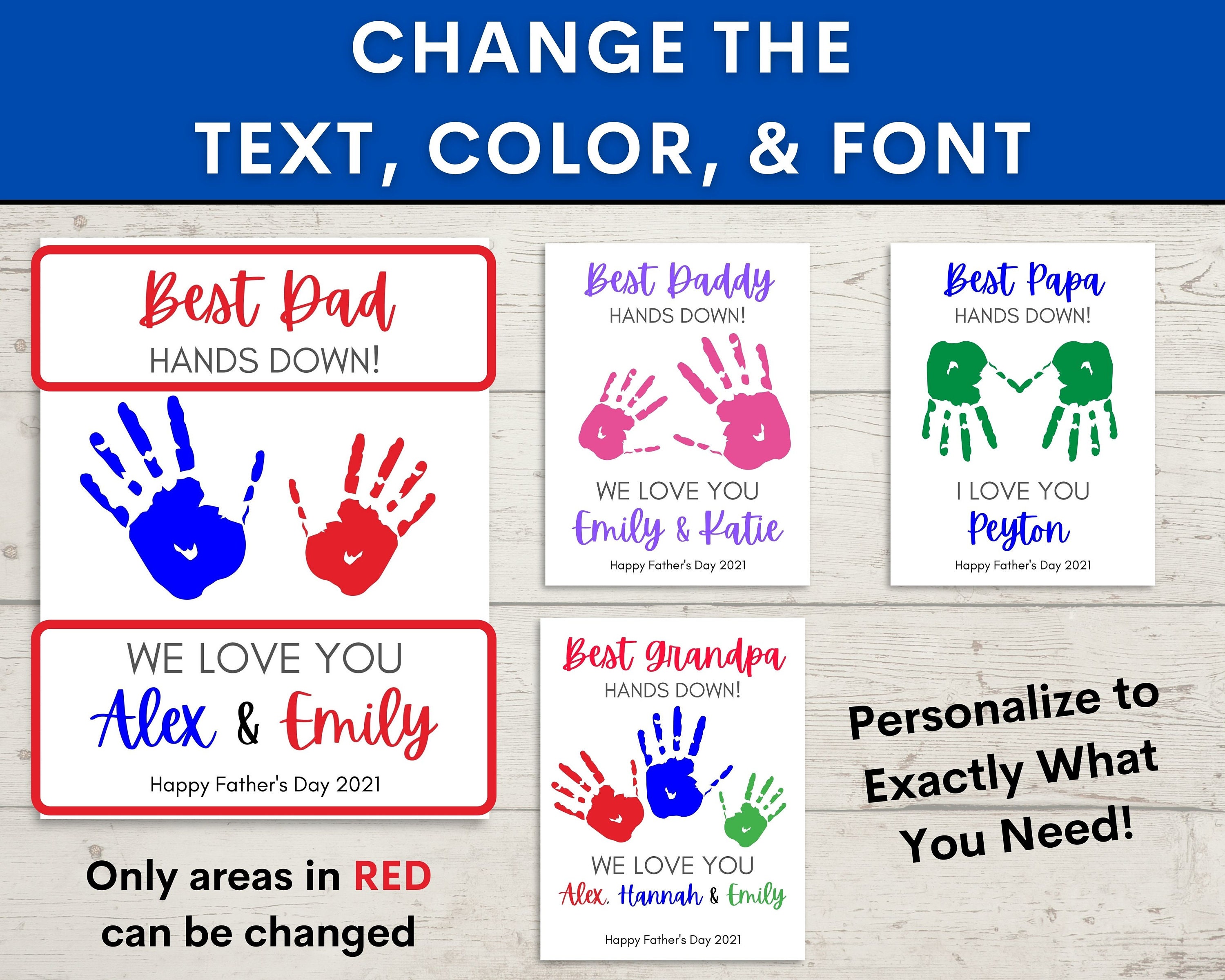 EDITABLE Best Dad Hands Down Printable Handprint Art DIY Father's Day ...