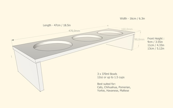 Cat Triple Bowl Stand 370ml /12oz, Minimalist Design, Elevated Feeding  Station for Cats or Small Dogs, Raised Food Stand, Different Heights 