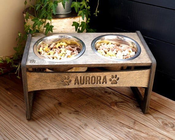 Dog Bowls Elevated Wood Raised Dog Bowl Stand With Double Bowls