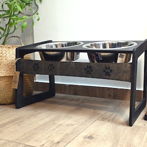 Tilted Double XL Raised Dog Food Stand with 2 bowls x 2500 ml / 10 cups, Elevated Dog Bowl Feeder, Wood Dog Bowl Stand