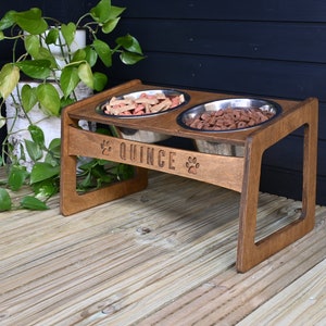 Set of 2 Raised Dog Bowls, Black Metal Design Base, Dog Bowl