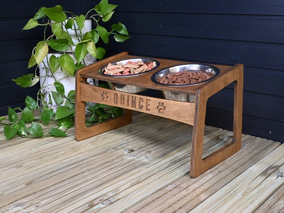 Dog Bowls Elevated Wood Raised Dog Bowl Stand With Double Bowls