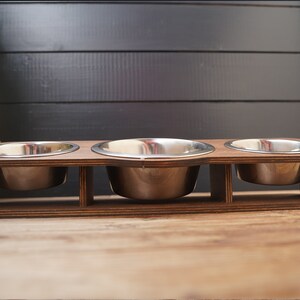 elevated triple wood bowl stand