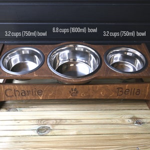 Triple Raised Dog Bowl Food Stand, Elevated Feeding Station for Pets Dog Gift 2x800ml 3cups and 1x1600ml 7cups image 1