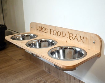 Wall Mounted Dog Bowls Stand, Raised Dog Feeding Bar, Elevated Floating Dog Feeder | Personalized Medium Dog Bowls Stand (0.75L or 3 3ups)