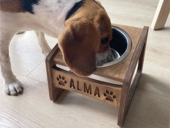 Double Elevated Cat & Small Dog Bowls Feeding Station, Raised Cat Food Bowl,  Personalized Cat Bowls Stand 2 X 370ml / 1.5 Cup Bowl 