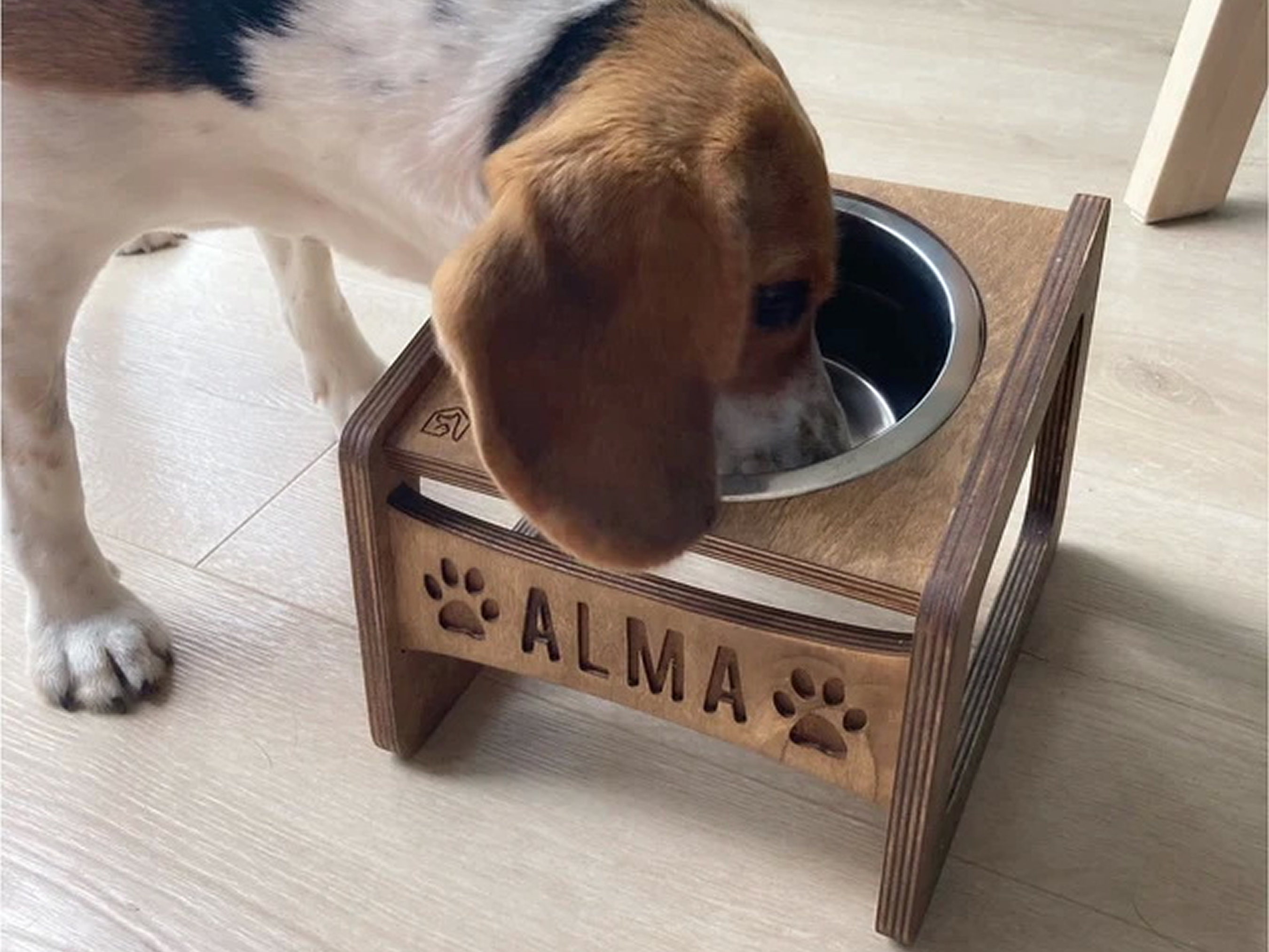 Double Elevated Cat & Small Dog Bowls Feeding Station, Raised Cat Food Bowl,  Personalized Cat Bowls Stand 2 X 370ml / 1.5 Cup Bowl 