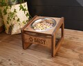 Elevated Dog Bowl Stand 600ml / 2.5 cups, Custom Raised Feeding Station, Carved Personalization, Wood Single Feeder product logo