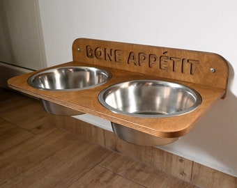 Mangeoire pour chien flottante surélevée, support pour nourriture pour chien surélevé, gamelle murale pour chien | Support personnalisé pour gamelles pour grand chien (1,6 l ou 6,8 tasses)