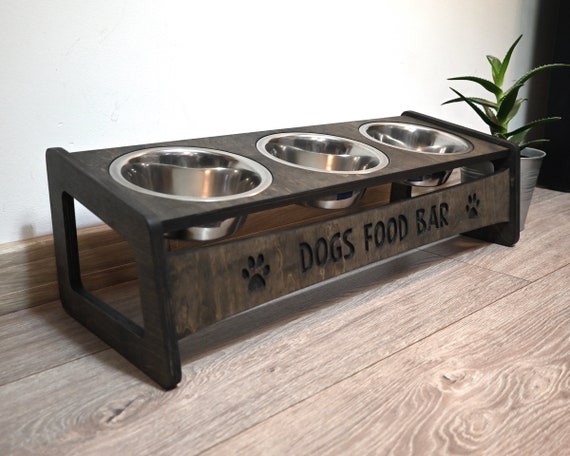 Elevated Triple Feeder for Dogs, Personalized Tilted Food Bar for Multiple Dogs Households, Raised Dog Feeding Station with 3 Bowls