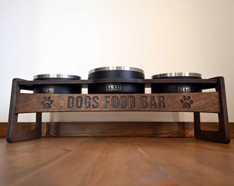 Raised Triple Dog Bowl Stand for YETI, RTIC or Ceramic Bowls, Elevated Feeder - Bowls Not Included