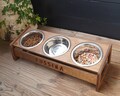 Raised Cat or Small Dog Bowls Stand, Elevated Feeding Station, Carved Personalization Pet Food Stand, Tilted Cat Bowl Stand x 350ml/1.5cups product logo