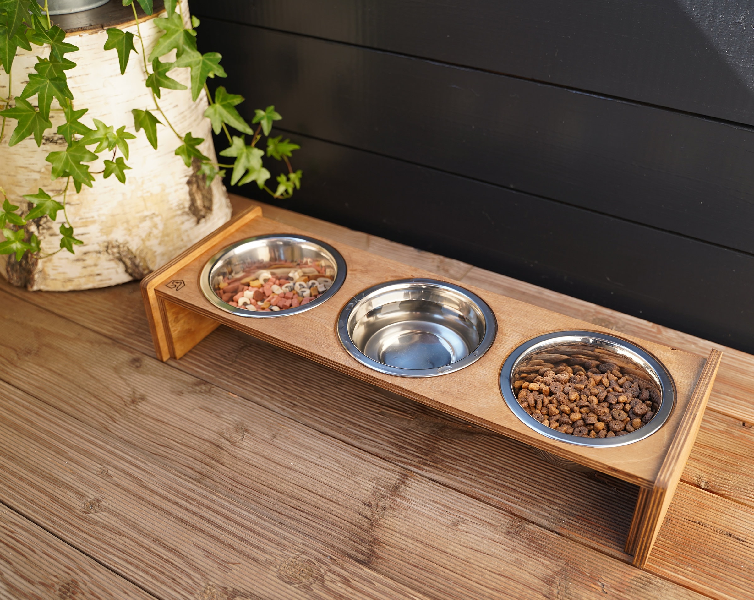 Cat Wooden Bowl Stand 350ml /1.5 Cups, Elevated Feeding Station