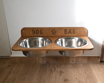 XL Raised Dog Feeding Stands, Elevated Floating Dog Feeder, Wall Mounted Dog Bowls, Single or Double Personalized 2.5l / 10 cups Bowls Stand