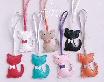 Leather Kitty Bag Charm: Handmade Cat Keychain