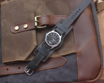 Correa de cuero artesanal tipo Bund para reloj, brazalete de 18/20/22 mm