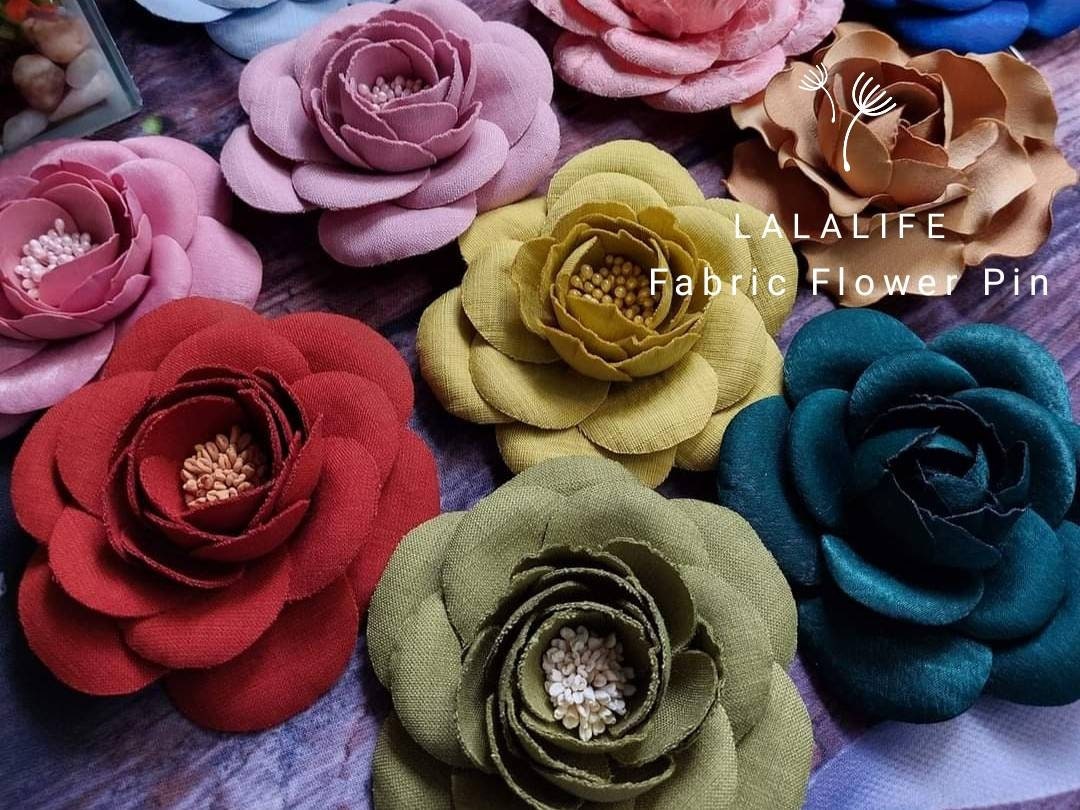 Camellia Flower Brooch For Women – Beige, Handmade, Comes With Gift Pouch