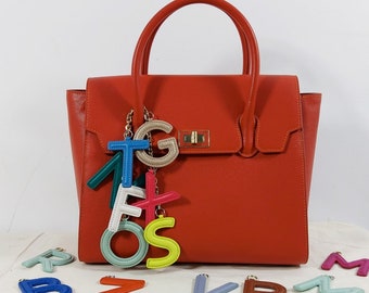 Leather Initial Bag Charm: Handmade Alphabet Keychain