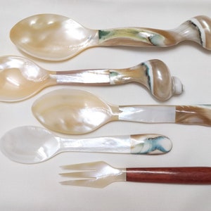 SET of 6 Mother of Pearl Spoon, Shell Spoon, Caviar Spoon, Sea Shell Spoon, Flatware, Dining & Serving, Shell Utensils