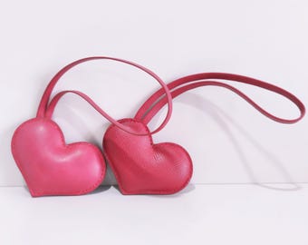 Epsom Leather Heart Charm: Handmade Purse Bag Keychain