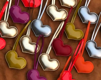Glossy Leather Heart Keychain: Handmade Purse Bag Charm