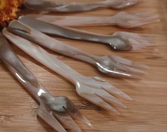 Mother of Pearl Caviar Forks: Shell Utensils, Set of 6