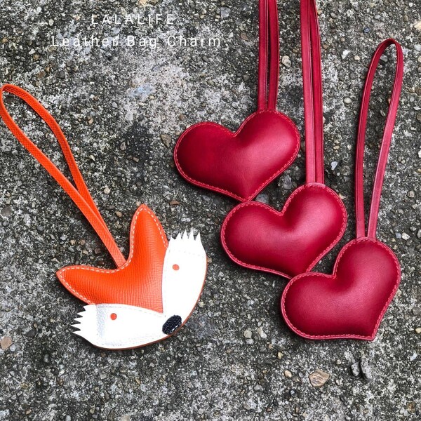 Leather Heart Charm, Leather Purse Charm, Heart Bag Charm, Heart Keychain, Handmade Leather Gift