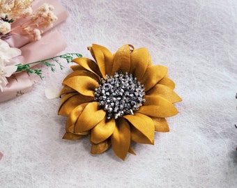 Sun Flower Brooch, Sun Flower Pin, Fabric Flower Pin, Flower Brooch Pin