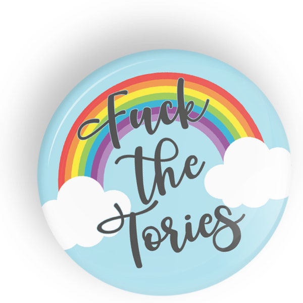Fuck the Tories pin badge button or magnet - rainbow design