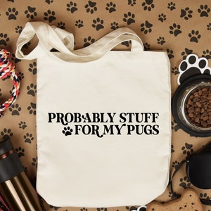 Pug Travel Bag for Pug Moms, Pug Stuff Bag Tote Gift for Women, Pug Stuff Canvas Pug Dog Gift Bag, Pug Stuff Dog Lover Christmas Gift Tote