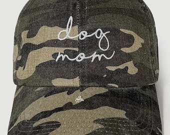 Embroidered Camouflage Dog Mom Hat, Camo Dog Lover Baseball Cap, Cursive Script Camo Hat, Dog Mom, Fur Mom Hat, Cute Dog Vintage Camo Gift